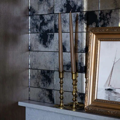 tile backsplash wall over Fargo living room fireplace 