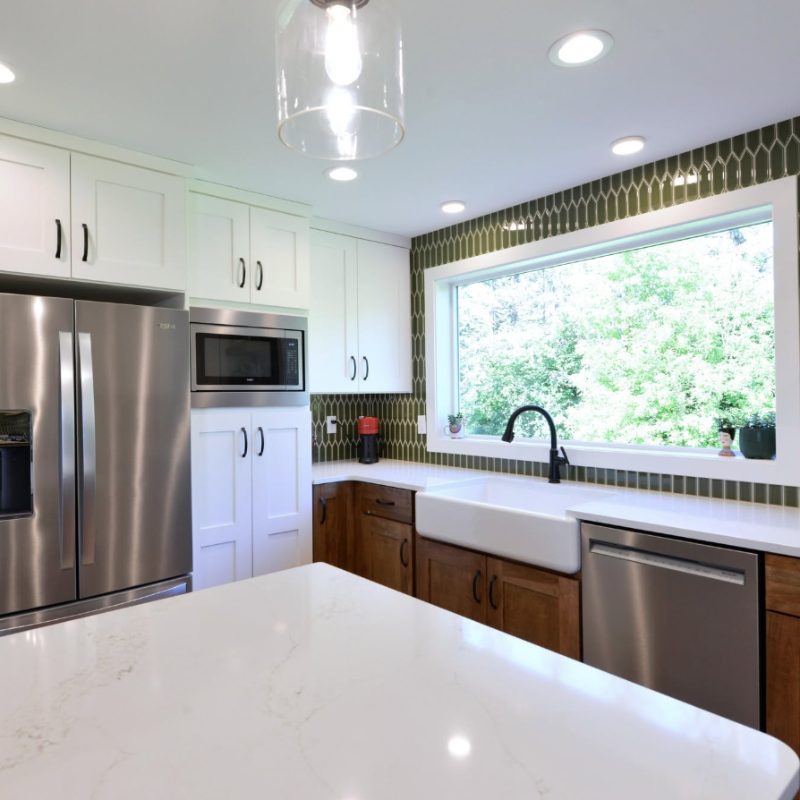 custom green backsplash tile in kitchen