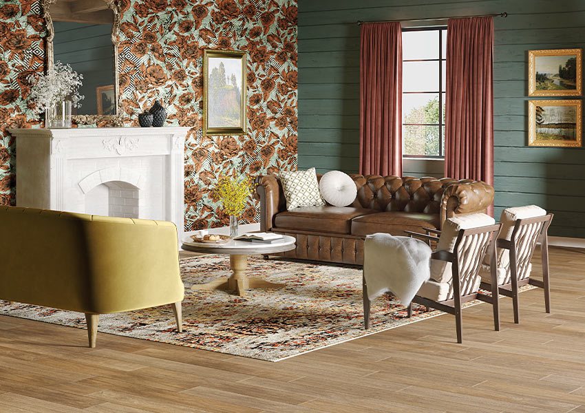 luxury vinyl flooring in vintage-inspired living room